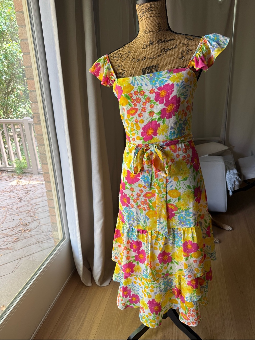 Sugar lips Bright Floral Tiered Womens Dress with Belt
